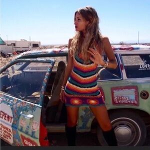 Rat & Boa Multicolor Crochet Mini Dress